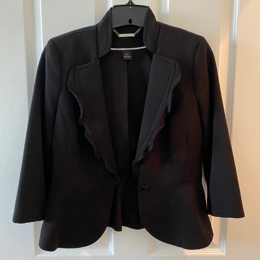 WHITE HOUSE BLACK MARKET - Black Cropped Ruffle Jacket Size 0